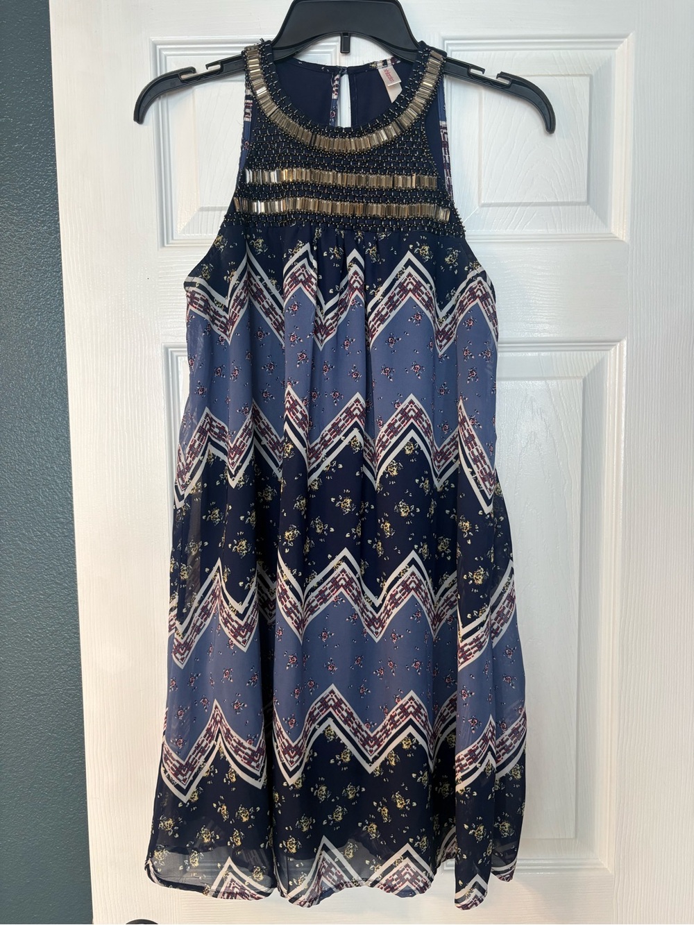 ⭐️5/$15! Xhilaration Navy Blue Beaded Halter Dress